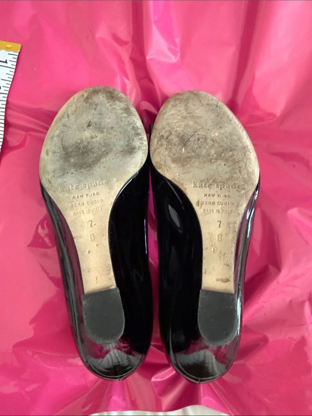 kate spade Black Patent Bow Pumps with Gold Studs